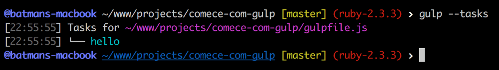 Imagem com o comando gulp --tasks