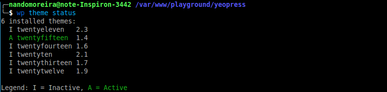 wp-cli theme status