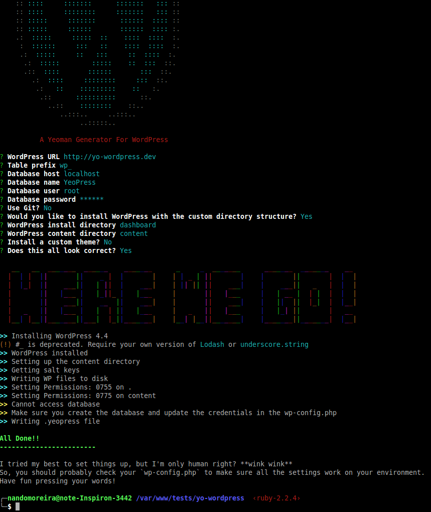 Executando o yo wordpress