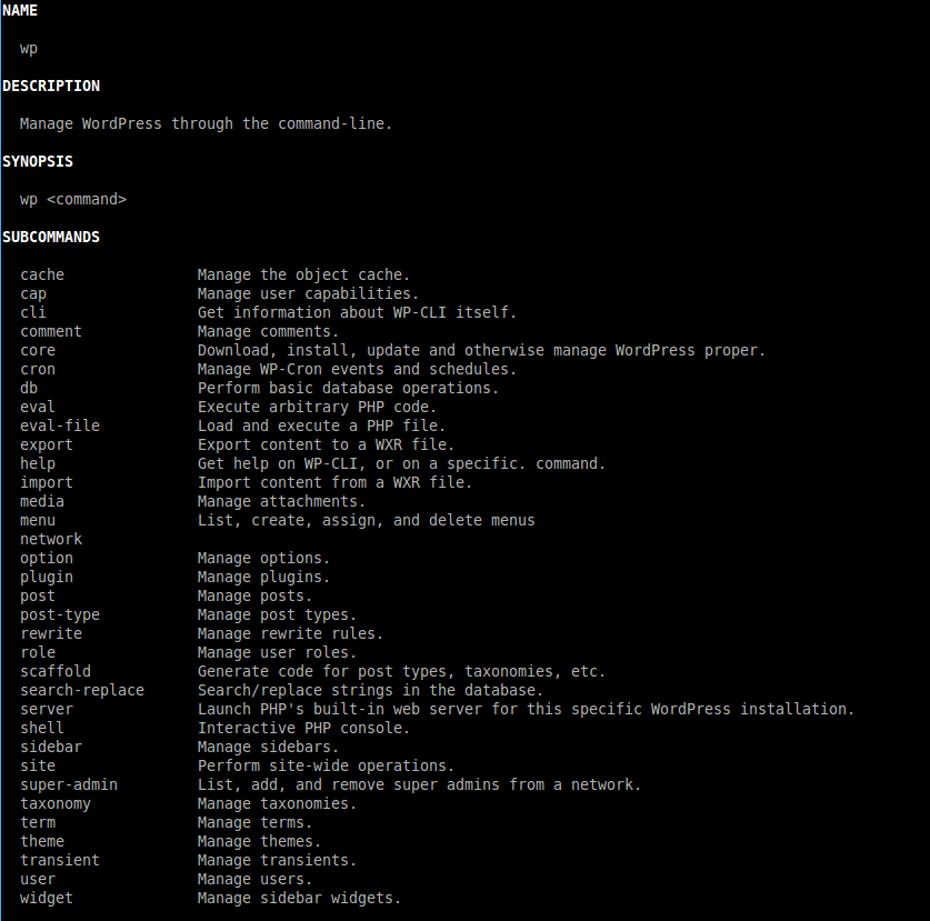 wp-cli help command