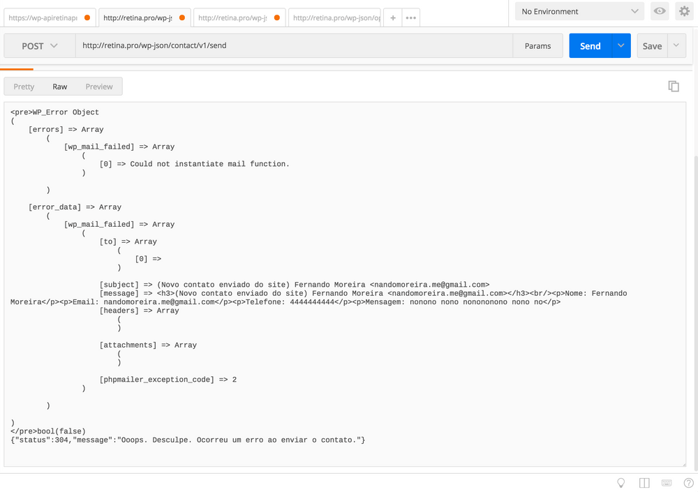 hook wp_mail_failed no postman app